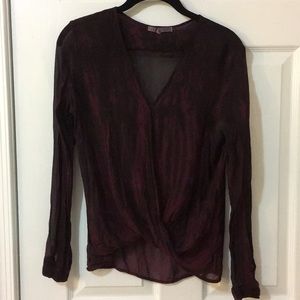 Sheer burgundy/black shirt infinity wrap shirt.